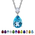thumbnail image 1 of JeenMata 3.25 Carat Blue Topaz December Birthstone - Round and Pear Cut Dangle Pendant Necklace in 18k White Gold Plated for Women, 1 of 10
