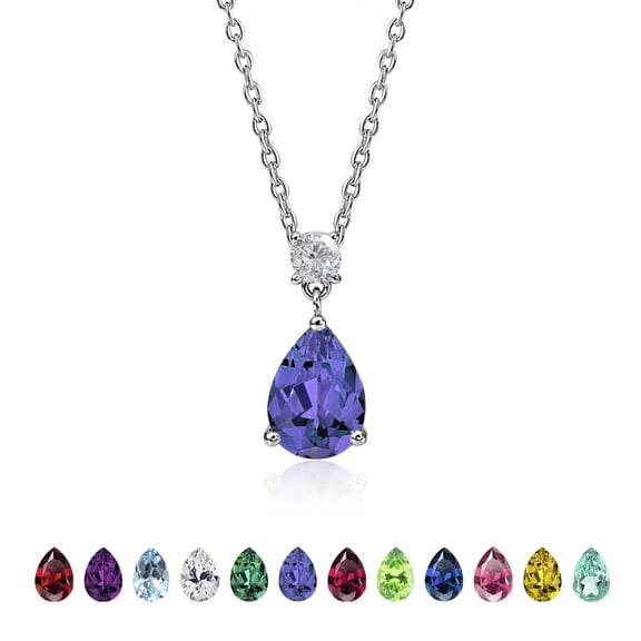 JeenMata 1.75 Carat June Birthstone - Round and Pear Cut Dangle Pendant Necklace in 18k White Gold Plated for Women