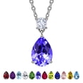 thumbnail image 1 of JeenMata 3.25 Carat Alexandrite June Birthstone - Round and Pear Cut Dangle Pendant Necklace in 18k White Gold Plated for Women, 1 of 10