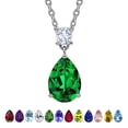 thumbnail image 1 of JeenMata 3.25 Carat Emerald May Birthstone - Round and Pear Cut Dangle Pendant Necklace in 18k White Gold Plated for Women, 1 of 10