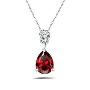 JEENMATA 1.75 Carat January Birthstone - Round and Pear Cut Dangle Pendant Necklace in 18k White Gold Plated for Women