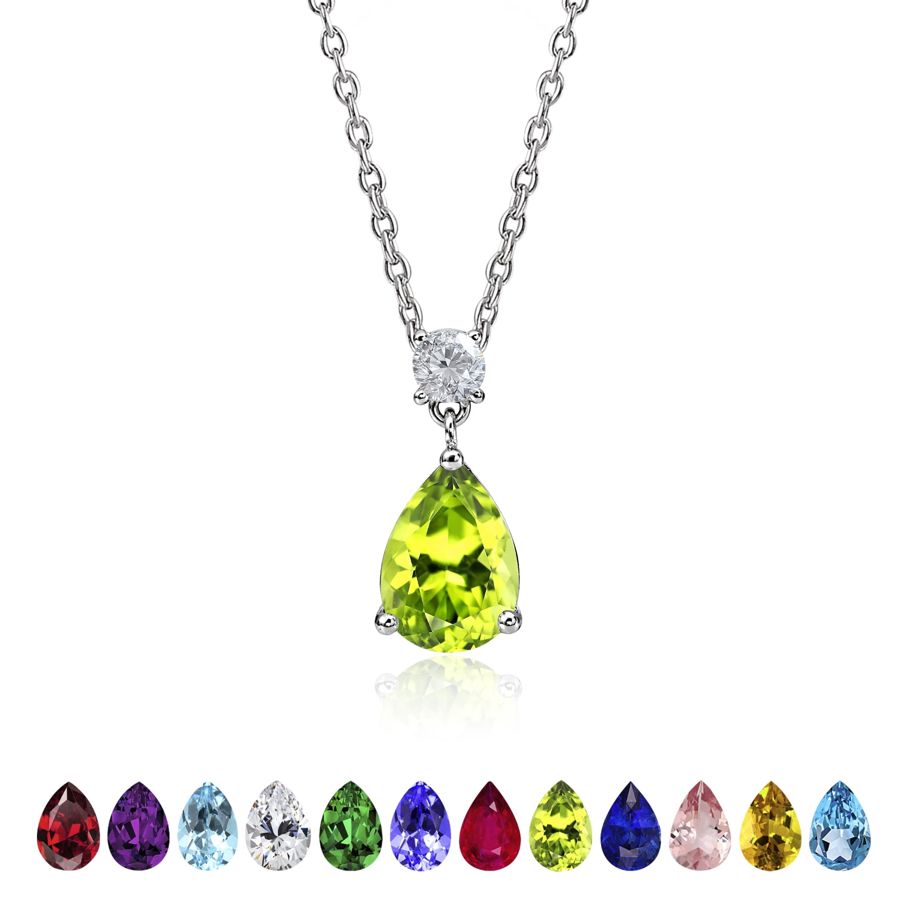 JeenMata Swarovski April Birthstone Pendant Necklace – 1.75 Carat Dangle in 18k Gold over Silver