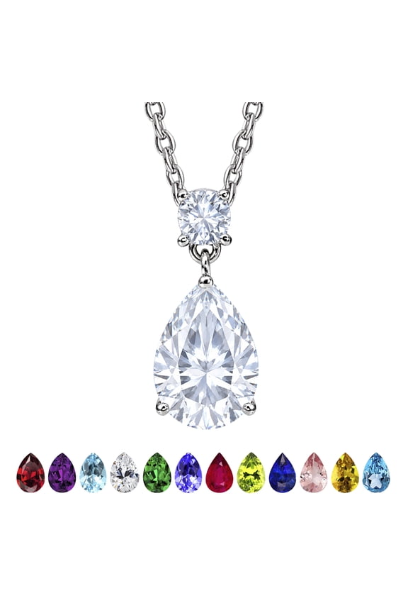 3.25 Carat Cubic Zirconia April Birthstone - Round and Pear Cut Dangle Pendant Necklace in 18k White Gold Plated for Women