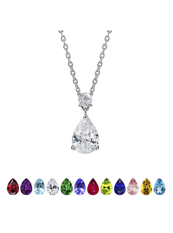 3.25 Carat Cubic Zirconia April Birthstone - Round and Pear Cut Dangle Pendant Necklace in 18k White Gold Plated for Women
