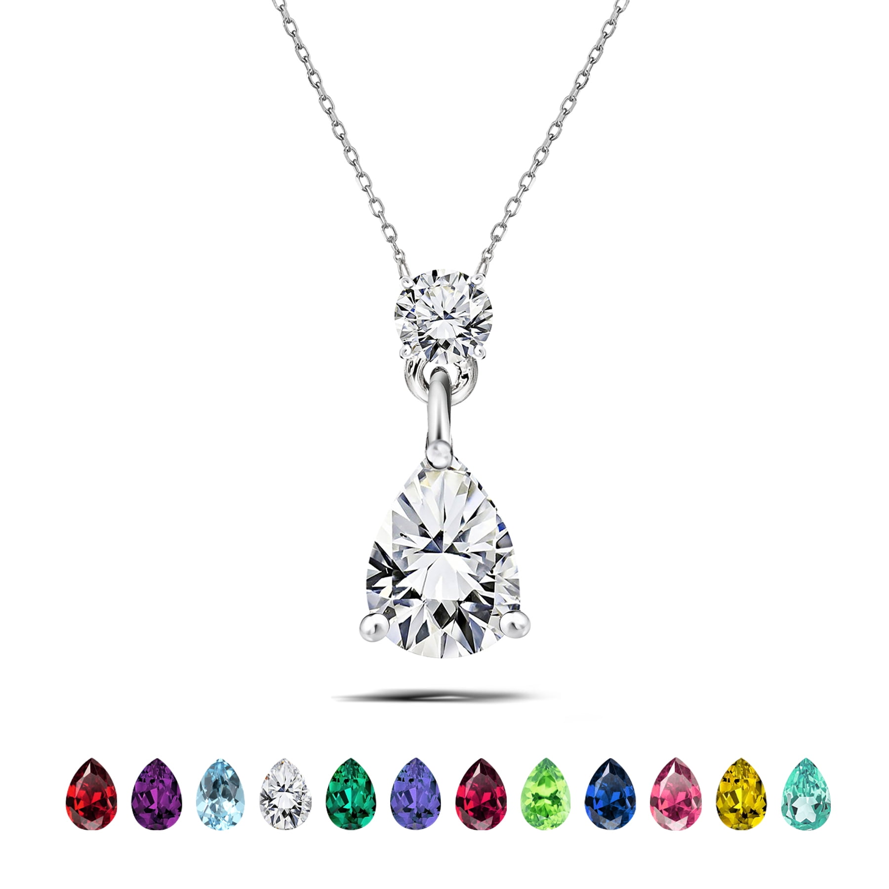 Walmart Black Friday Deals 2025 JeenMata 1.75 Carat April Birthstone - Round and Pear Cut Dangle Pendant Necklace in 18k White Gold Plated for Women