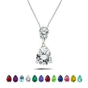 JEENMATA 1.75 Carat April Birthstone - Round and Pear Cut Dangle Pendant Necklace in 18k White Gold Plated for Women