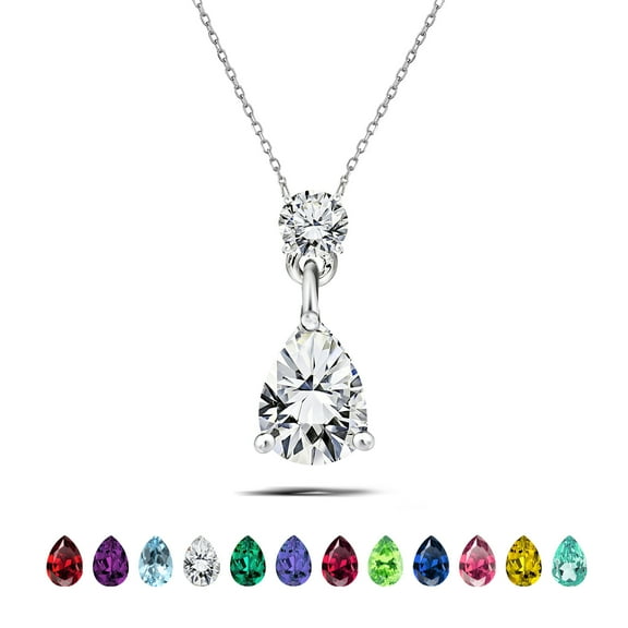 JeenMata 1.75 Carat April Birthstone - Round and Pear Cut Dangle Pendant Necklace in 18k White Gold Plated for Women