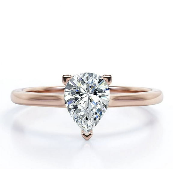JeenMata Classic - 1.5 Carat Pear Cut - Prong Set - Solitaire Fashion Ring - 18K Rose Gold Plating over Silver