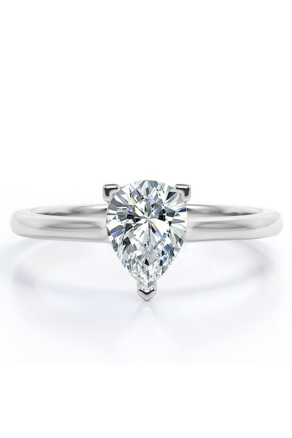 Classic - 1.5 Carat Pear Cut - Prong Set - Solitaire Fashion Ring - 18K White Gold Plating over Silver