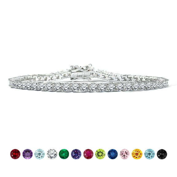 JeenMata Classic 5.5 TCW Round Cut April - Cubic Zirconia - Birthstone Tennis Bracelet Eternity Design - White Gold Plating, Female, Adult