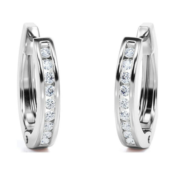JeenMata Classic Pave-Channel 0.5 Carat Round Cut Diamond Semi-Eternity Chunky Hoop Earrings in 18K White Gold Plating over Silver