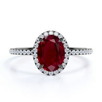 JeenMata Classic Pave Setting 1.50 TCW Oval Cut Lab Created Ruby and Moissanite Halo Design Engagement Ring in 18K Black Gold Plating over Silver