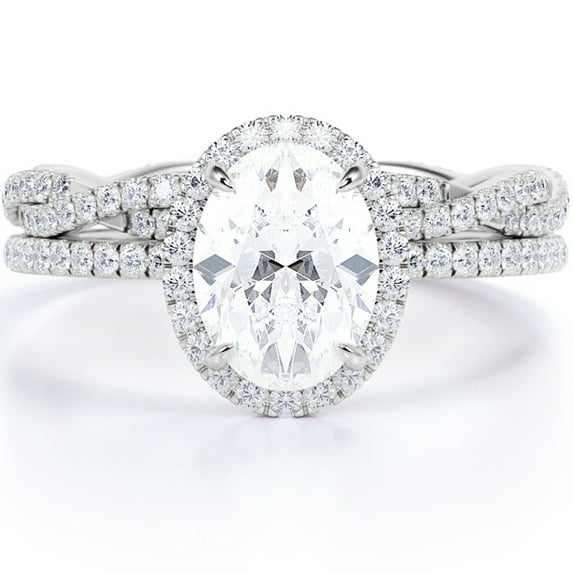JeenMata Classic Prong Set 1.75 carat Oval Cut Moissanite Bridal Set with Infinity Band in 18k White Gold Over Silver