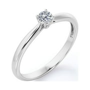 JeenMata Classic Round Brilliant Cut Diamond Solitaire Engagement Ring in 18K White Gold Plating over Silver