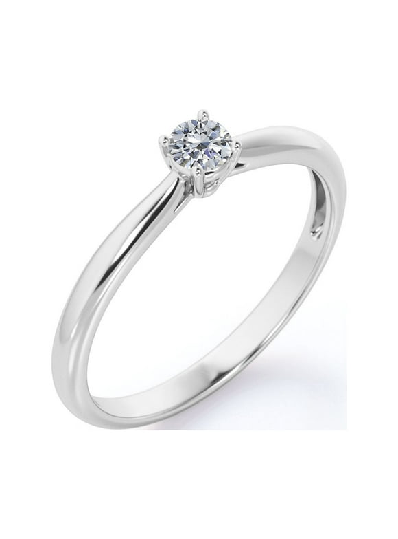 Lab Grown Diamond Solitaire Engagement Ring Promise Ring in 18K White Gold Plating over Silver