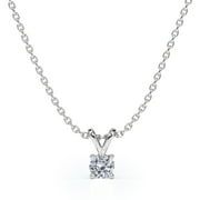 JeenMata Classic Round Brilliant Cut Diamond Solitaire Pendant Necklace in 18K White Gold Plating over Silver, Adult, Female