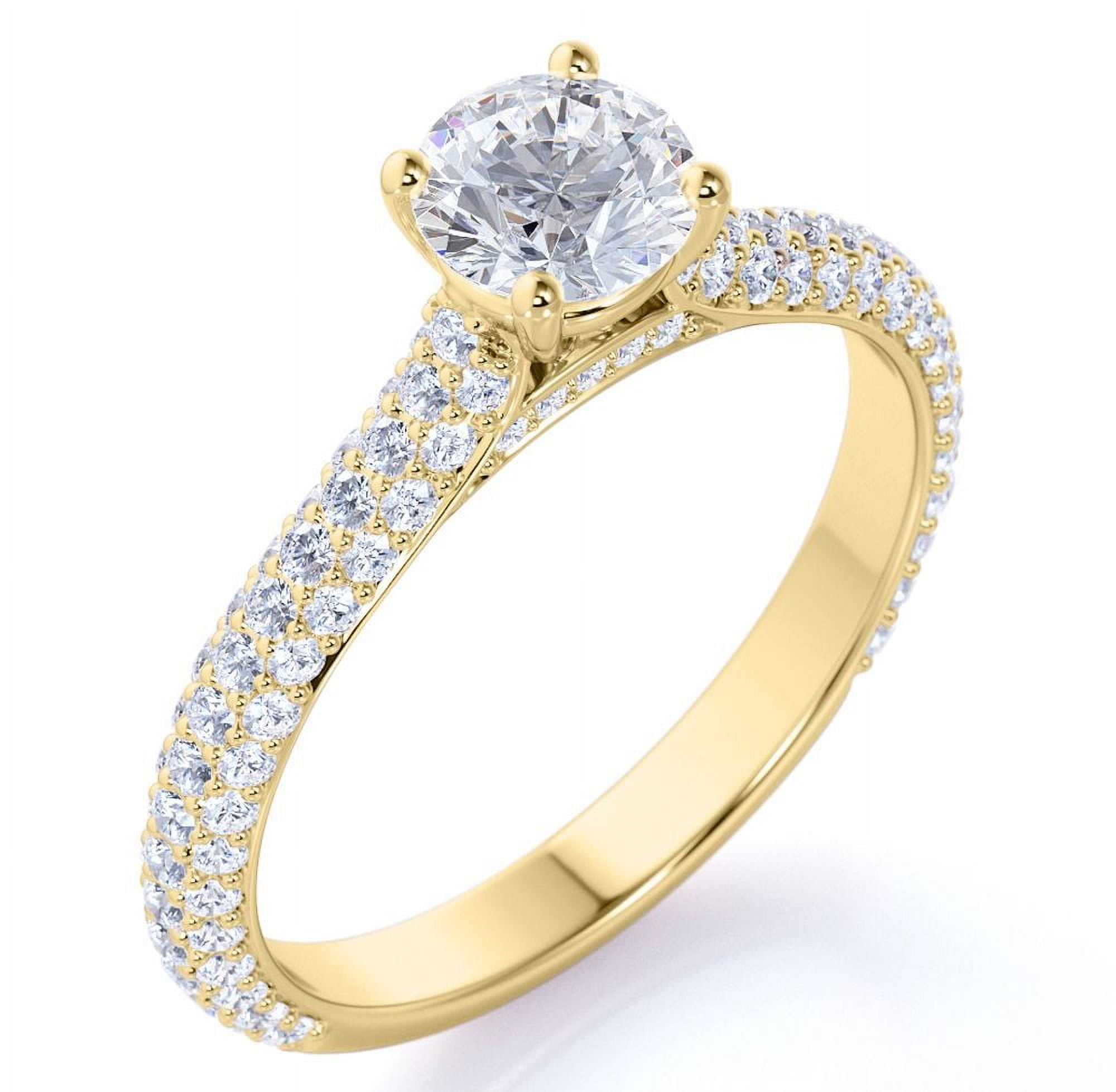JeenMata 1.75 Carat Round Cut Moissanite Engagement Ring - Classic Engagement Ring - Cluster Ring - 18k Yellow Gold Over Silver
