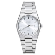 JeenMata Men s Stainless Steel Integrated Bracelet Watch, Water-Resistant White Dial with Fluted Bezel & Date