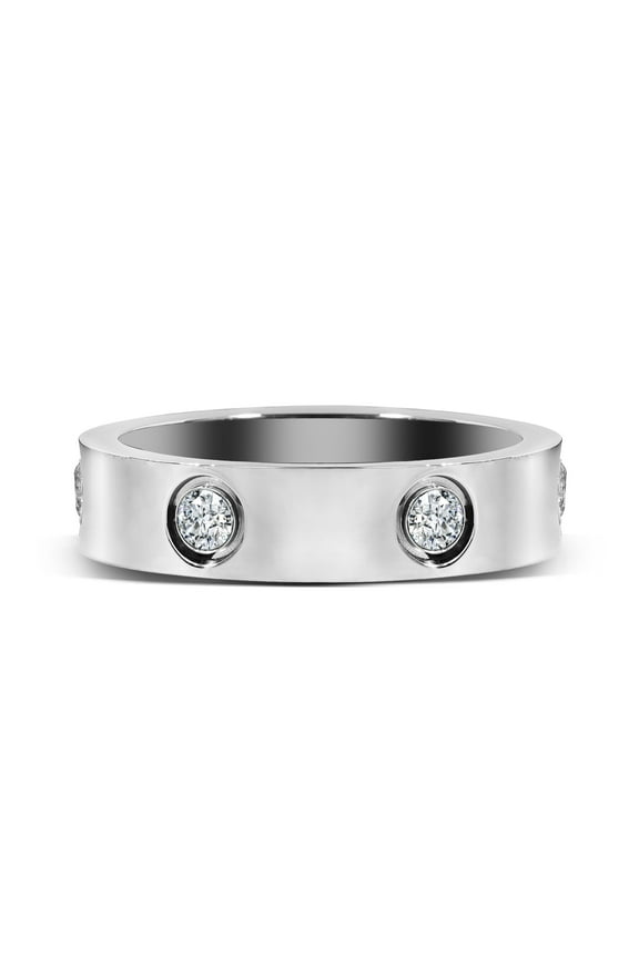 Classic Fashion Band – Flush Bezel Everyday Ring – Anniversary and Meaningful Gift for Women in White Gold Plating