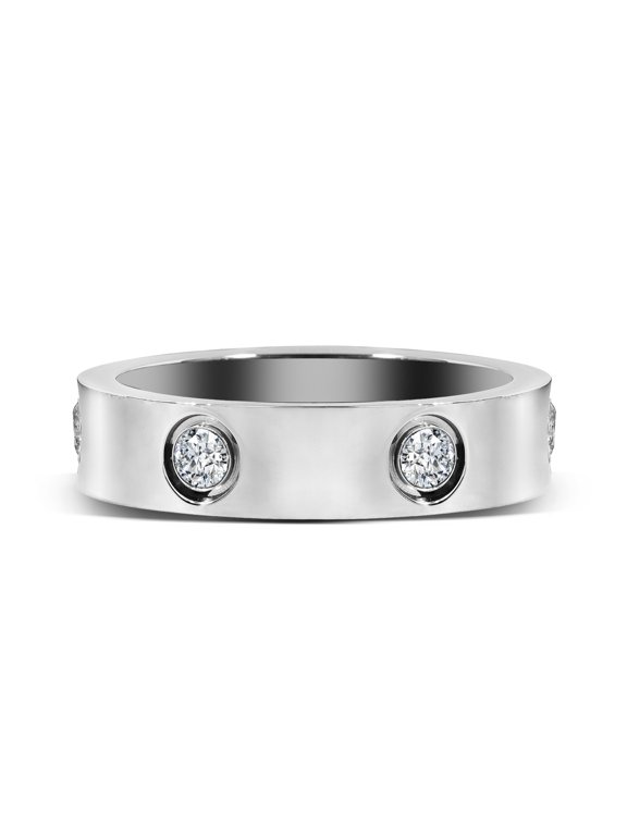 Classic Fashion Band - Flush Bezel Anniversary Ring - Meaningful Gift for Women in White Gold Plating