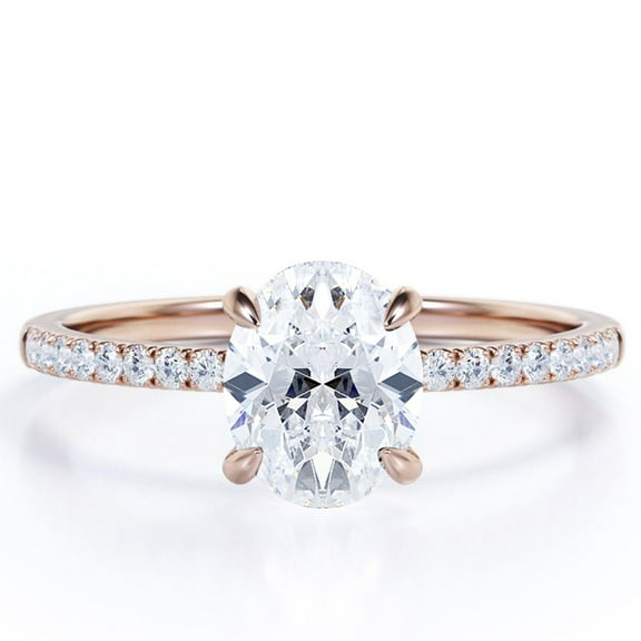 JeenMata Claw Prongs Setting 2.25 Carat Oval Cut Engagement Ring in 18K Rose Gold Plating over Silver