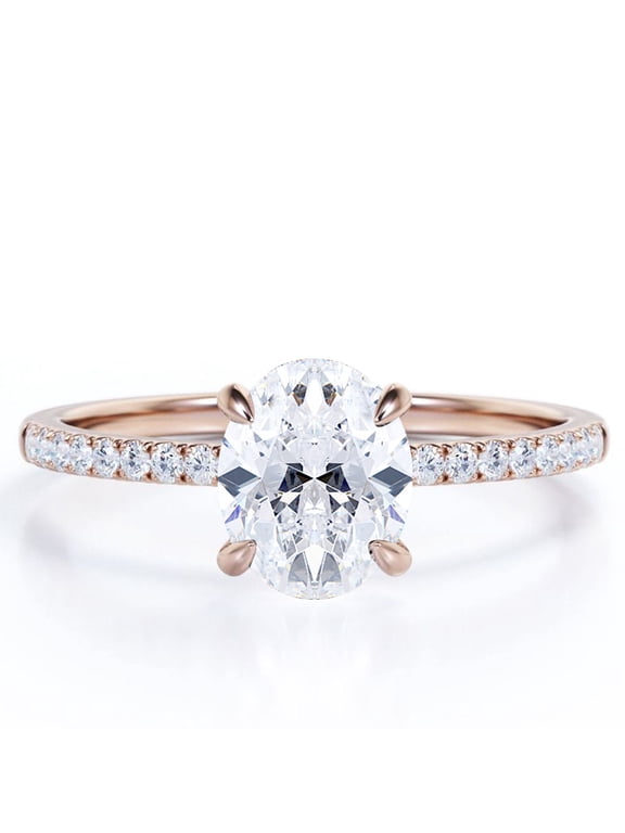 Claw Prongs Setting 2.25 Carat Oval Cut Engagement Ring in 18K Rose Gold Plating over Silver