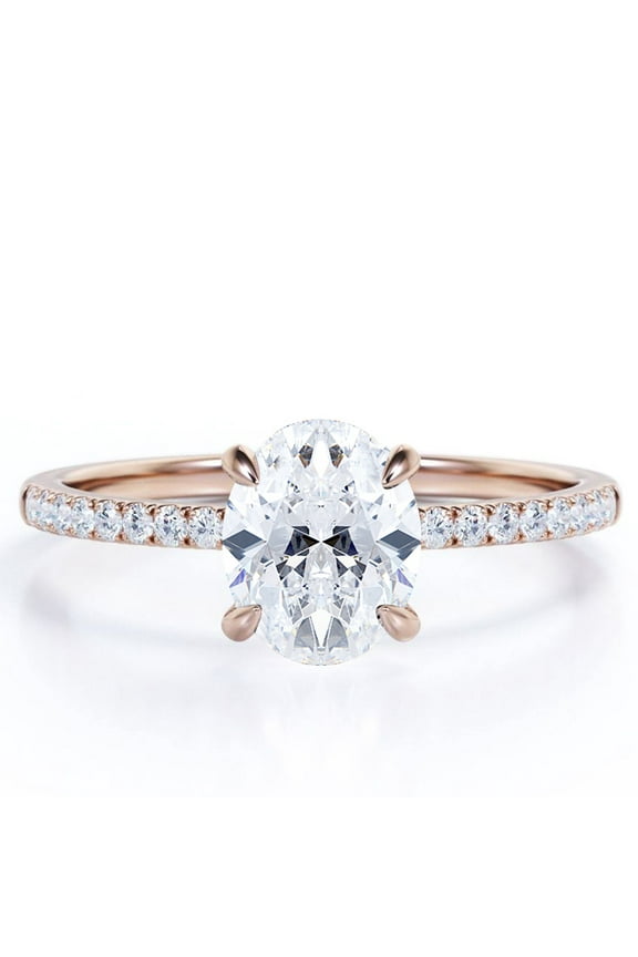 Claw Prongs Setting 2.25 Carat Oval Cut Engagement Ring in 18K Rose Gold Plating over Silver