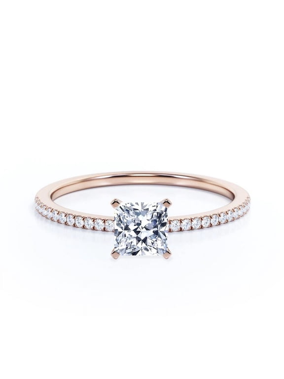 Claw Prongs Setting 2.25 Carat Princess Cut Engagement Ring in 18K Rose Gold Plating over Silver