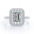 thumbnail image 1 of JeenMata 1.5 Carat Emerald Cut Moissanite Engagement Ring - Bridal Ring - Double Halo Ring - Cluster Ring - 18k White Gold Plating for Women, 1 of 9