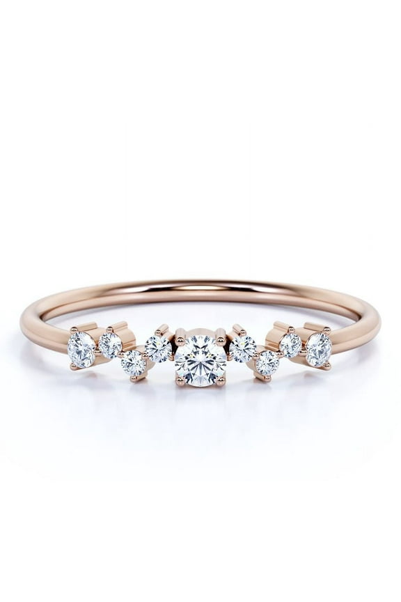 Cluster Round Brilliant Real Diamond Stacking Ring in Solid 10k Rose Gold
