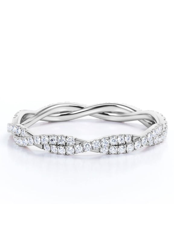 Crossover Eternity 0.5 Carat Round-Shaped Moissanite Pave Style Anniversary Ring in 18K White Gold Plating over Silver
