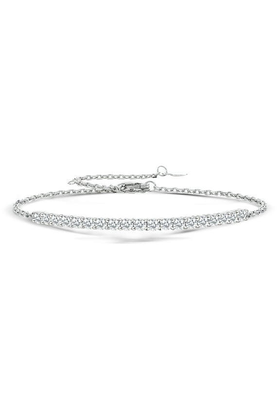 Curved Bar Round-Shaped Moissanite Bracelet in 18K White Gold over Silver