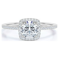 JeenMata Cushion Halo Design 1 Carat Round Cut Moissanite Pave Prong Set Engagement Ring In 18K White Gold Plating for Women