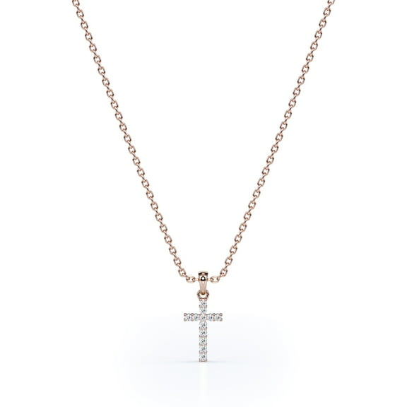 JeenMata Dainty 0.10 TCW Round Cut Diamond Pave Design Rood Pendant Necklace in 18K Rose Gold Plating over Silver