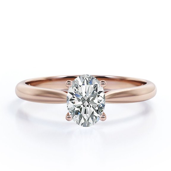JeenMata Dainty 1 Carat Oval Cut Moissanite Solitaire Right Hand Ring In 18K Rose Gold Plating Over Silver