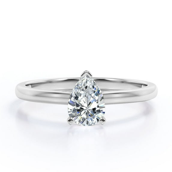 JeenMata Dainty 1 Carat Teardrop Moissanite Solitaire Right Hand Ring In 18K White Gold Plating Over Silver