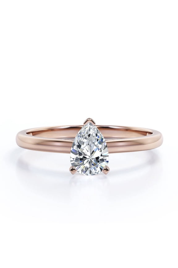 Dainty 2 Carat Teardrop Moissanite Solitaire Right Hand Ring In 18K Rose Gold Plating Over Silver