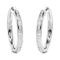 thumbnail image 1 of JeenMata Dazzling Pave Channel 0.8 Carat Round Brilliant Cut Diamond Semi Eternity Chunky Hoop Earrings in 18K White Gold Plating over Silver, 1 of 4