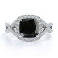 thumbnail image 1 of JeenMata Dazzling Pave Crossover 1.2 TCW Cushion Cut Lab Created Black Diamond and Moissanite 4-Prong Halo Engagement Ring in 18K White Gold Plating over Silver, 1 of 7