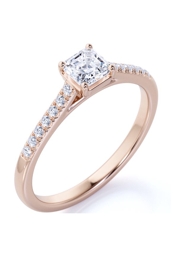 Delicate 1.75 ct Cushion Cut Moissanite - Simple Thin Pave Band - Solitaire Engagement Ring in 18K Rose Gold over Silver