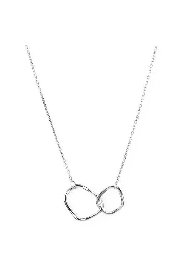 Distorted Interlocking Rings Necklace - Thin Flat Cable Chain Necklace - 18K White Gold Plating over Silver - Connected Bent Rings Necklace