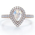 thumbnail image 1 of JeenMata Double Halo 1.75 Carat Pear Shape Genuine Moonstone and Moissanite Pave Accented Engagement Ring in 18K Rose Gold Plating over Silver, 1 of 6