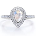 thumbnail image 1 of JeenMata Double Halo 1.75 Carat Pear Shape Genuine Moonstone and Moissanite Pave Accented Engagement Ring in 18K White Gold Plating over Silver, 1 of 6