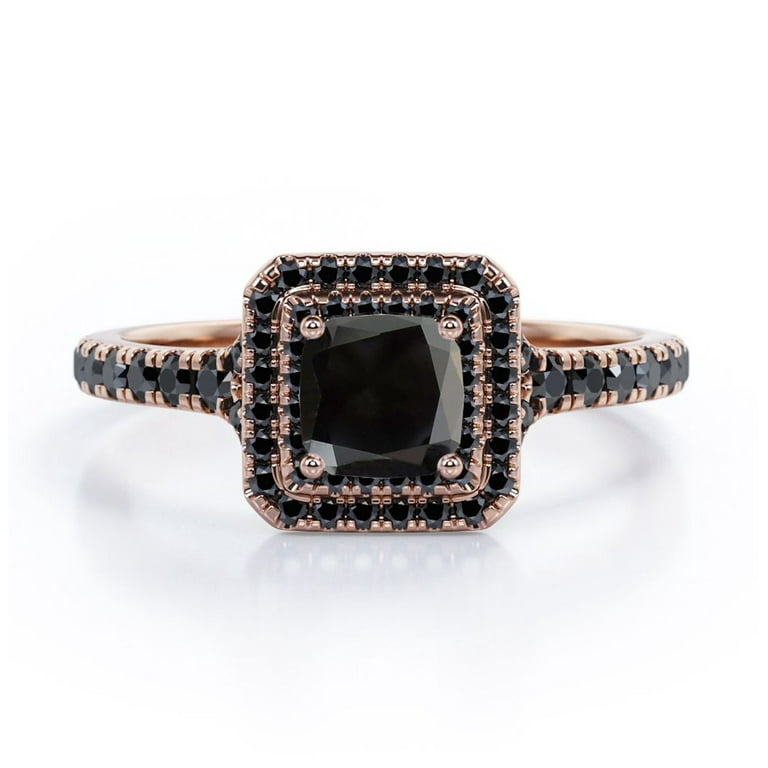 Princess cut engagement rings 2024 with black diamond accents
