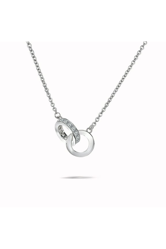 Double Ring Interlocking Circle Linked Pendant Necklace for Women in White Gold Plating - Everyday Jewelry Collection
