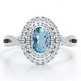 thumbnail image 1 of JeenMata Dual Halo Design - 1.50 Carat Oval Shaped Light Blue Created Aquamarine And Moissanite - Pave Infinity Engagement Ring - 18K White Gold Plating over Silver, 1 of 6