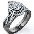 thumbnail image 1 of JeenMata Duo Halo Design - 1.25 Carat Almond Shape - Crossover Edwardian Wedding Set - 18K Black Gold Plating over Silver, 1 of 7