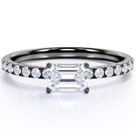 JeenMata East West 1.75 Carat Emerald Cut Moissanite 4 Prong Set Pave Engagement Ring In 18K Black Gold Plating Over Silver