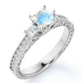 thumbnail image 1 of JeenMata Edwardian 1 Carat Princess Cut Moonstone and Moissanite 3 Stone Wedding Ring - 18k White Gold over Silver, 1 of 6