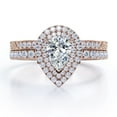 thumbnail image 1 of JeenMata Edwardian Decorative 1.25 Carat Pear Shaped Dual Halo Style Bridal Set in 18K Rose Gold Plating over Silver, 1 of 7